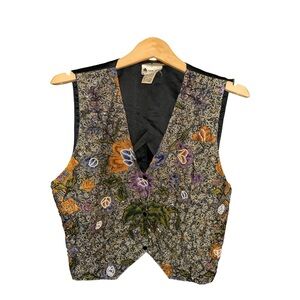 Vintage Ana Mori Beaded Floral Vest Womens OS Best Fit S-M Boho Artwear